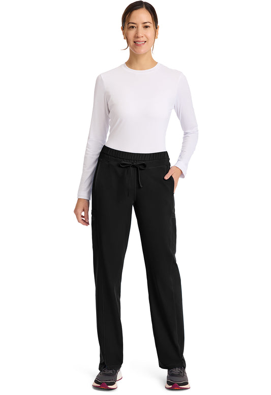Dynamix DK130 Women's Mid Rise Straight Leg Drawstring Scrub Pants Black