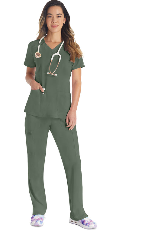 EDS Essentials DK615 Women's V-Neck Scrub Top Olive