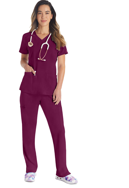 EDS Essentials DK615 Women's V-Neck Scrub Top Wine
