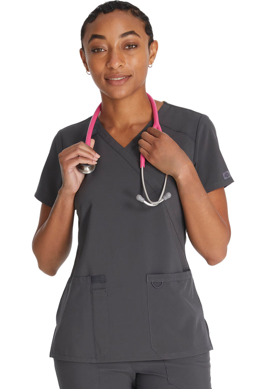 EDS Essentials DK625 Women's Mock Wrap Scrub Top Pewter