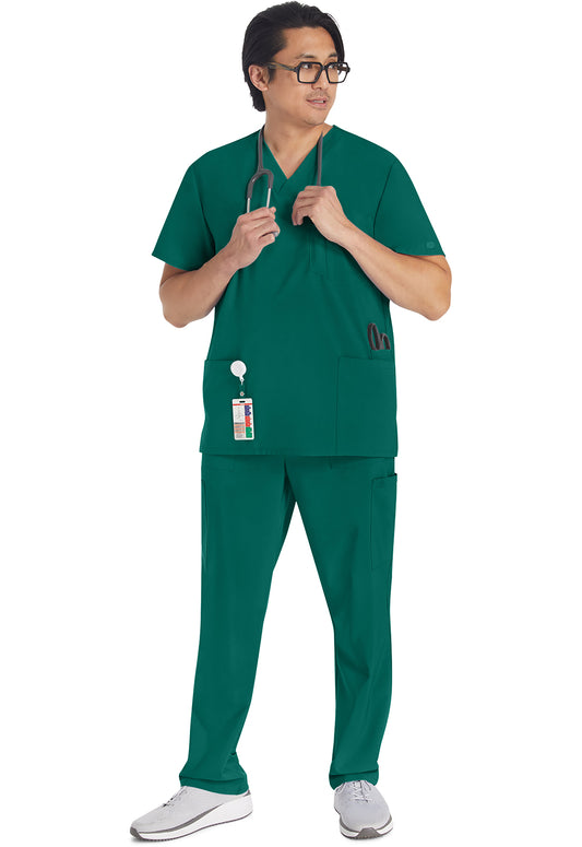 EDS Essentials DK645 Men's V-Neck Scrub Top Hunter Green