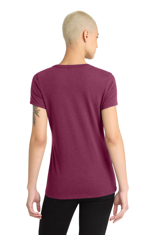 District Women's Perfect Blend CVC V-Neck Tee DM1190L Raspberry Fleck