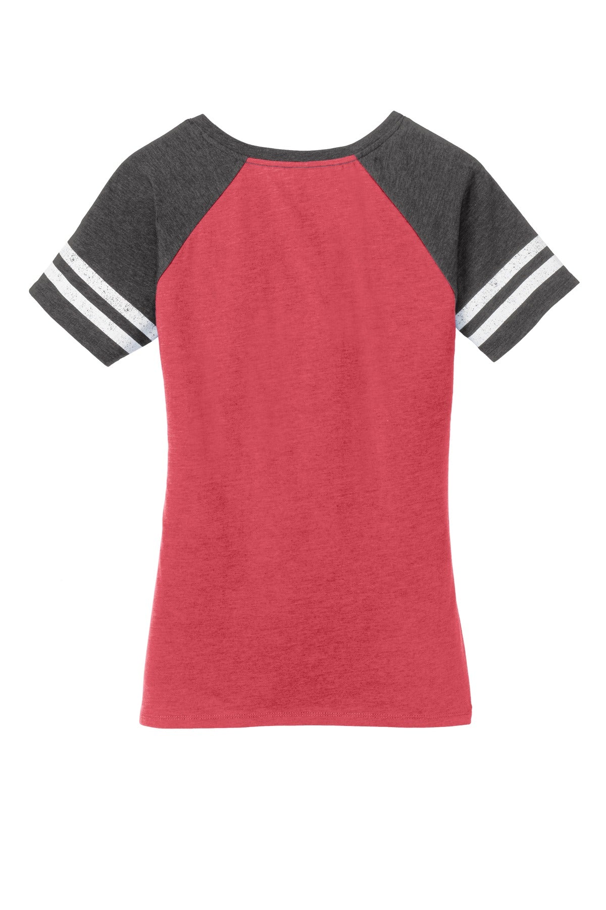 District Women's Game V-Neck Tee DM476 Heathered Red/ Heathered Charcoal
