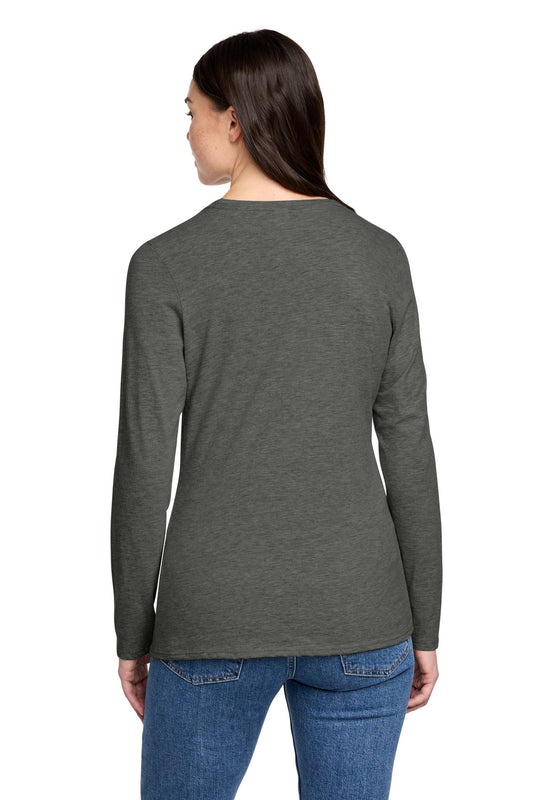 District Women's Perfect Blend CVC Long Sleeve Tee DT110 Heathered Charcoal