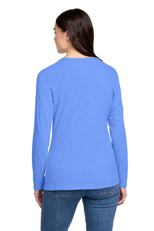 District Women's Perfect Blend CVC Long Sleeve Tee DT110 Heathered Royal