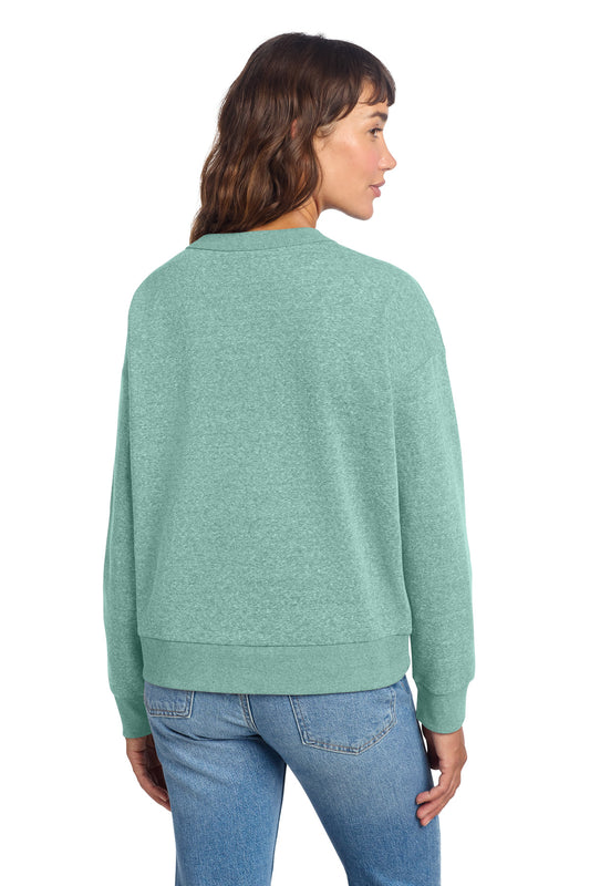 District Women's Perfect Tri Fleece V-Neck Sweatshirt DT1312 Heathered Eucalyptus Blue