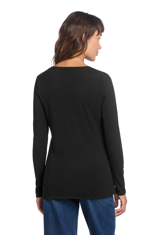 District Women's Perfect Tri Long Sleeve V-Neck Tee DT135 Black