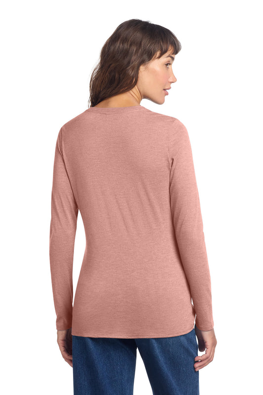 District Women's Perfect Tri Long Sleeve V-Neck Tee DT135 Blush Frost