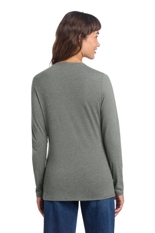 District Women's Perfect Tri Long Sleeve V-Neck Tee DT135 Heathered Charcoal