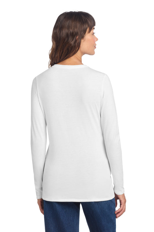 District Women's Perfect Tri Long Sleeve V-Neck Tee DT135 White