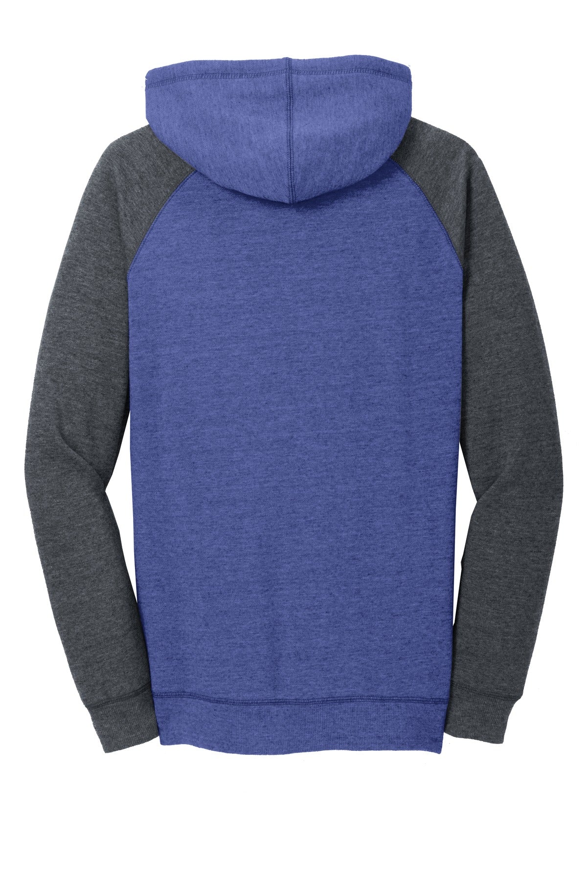 District Women's Lightweight Fleece Raglan Hoodie DT296 Heathered Deep Royal/ Heathered Charcoal