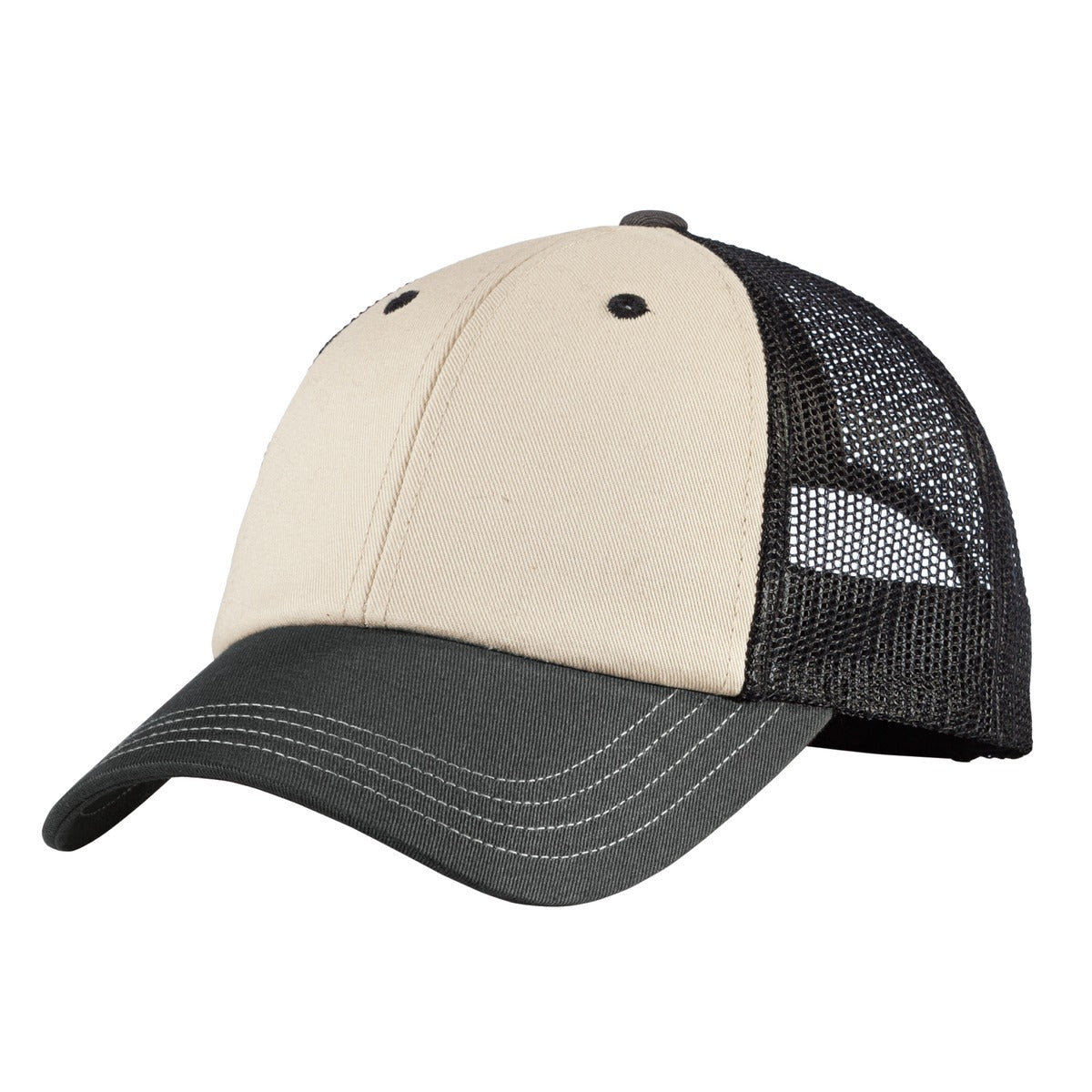 District Tri-Tone Mesh Back Cap DT616 Sandstone/ Charcoal/ Black