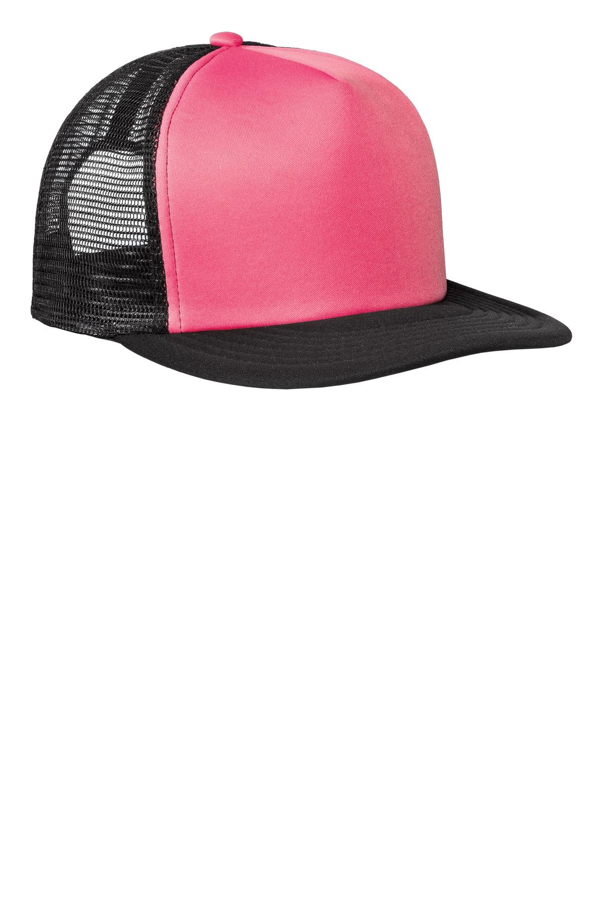 District Flat Bill Snapback Trucker Cap DT624 Neon Pink