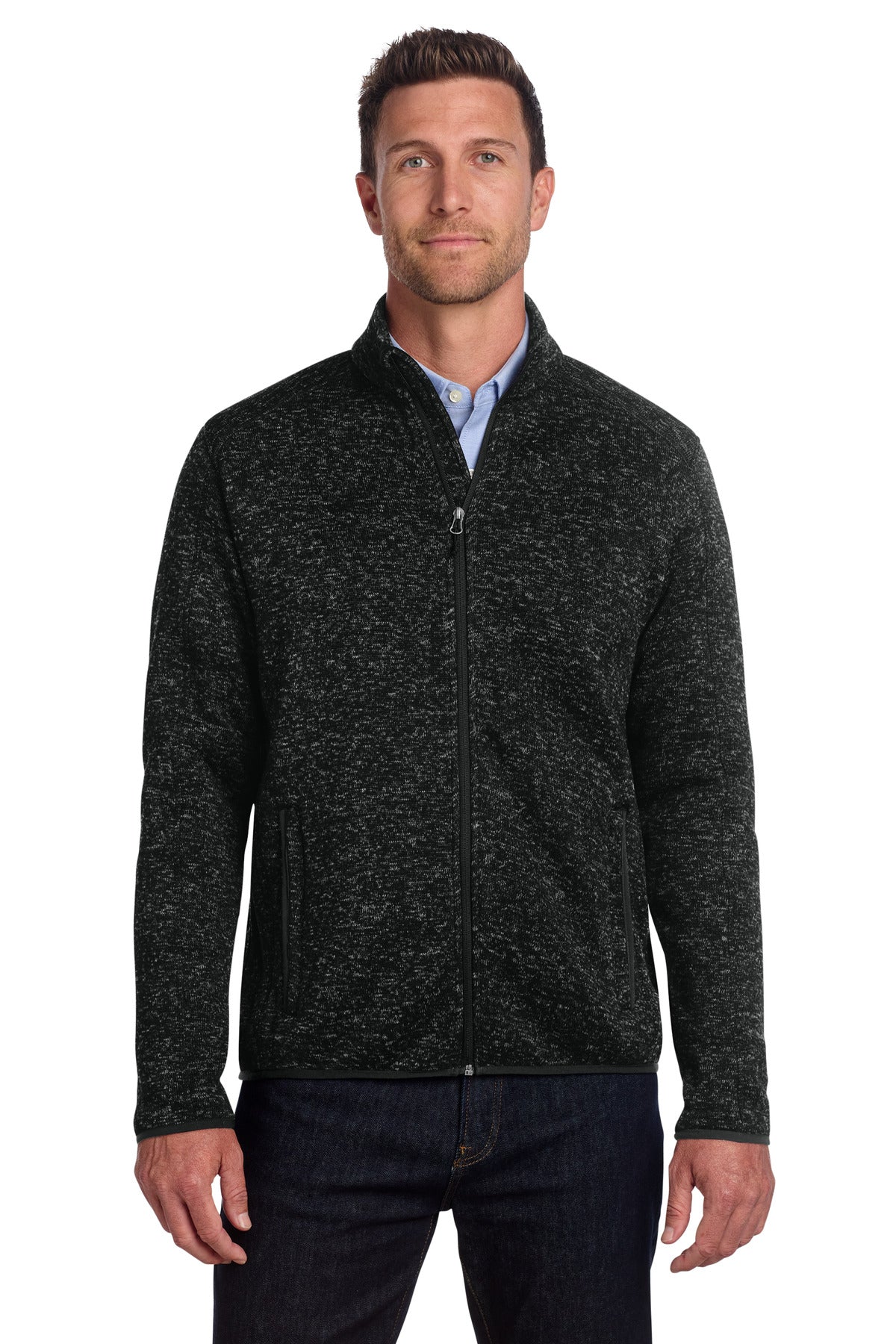 Port Authority Sweater Fleece Jacket F232 Black Heather