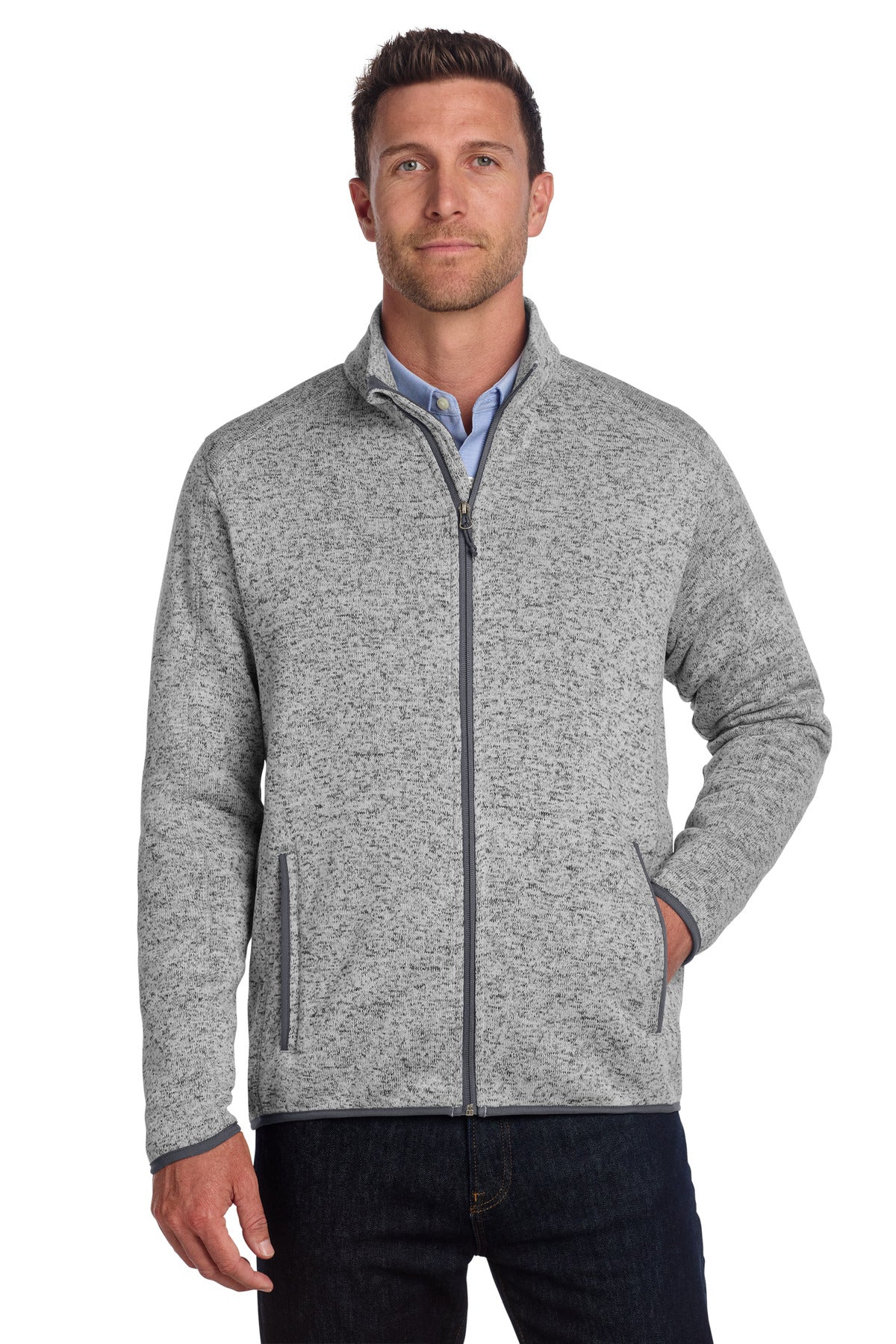 Port Authority Sweater Fleece Jacket F232 Grey Heather