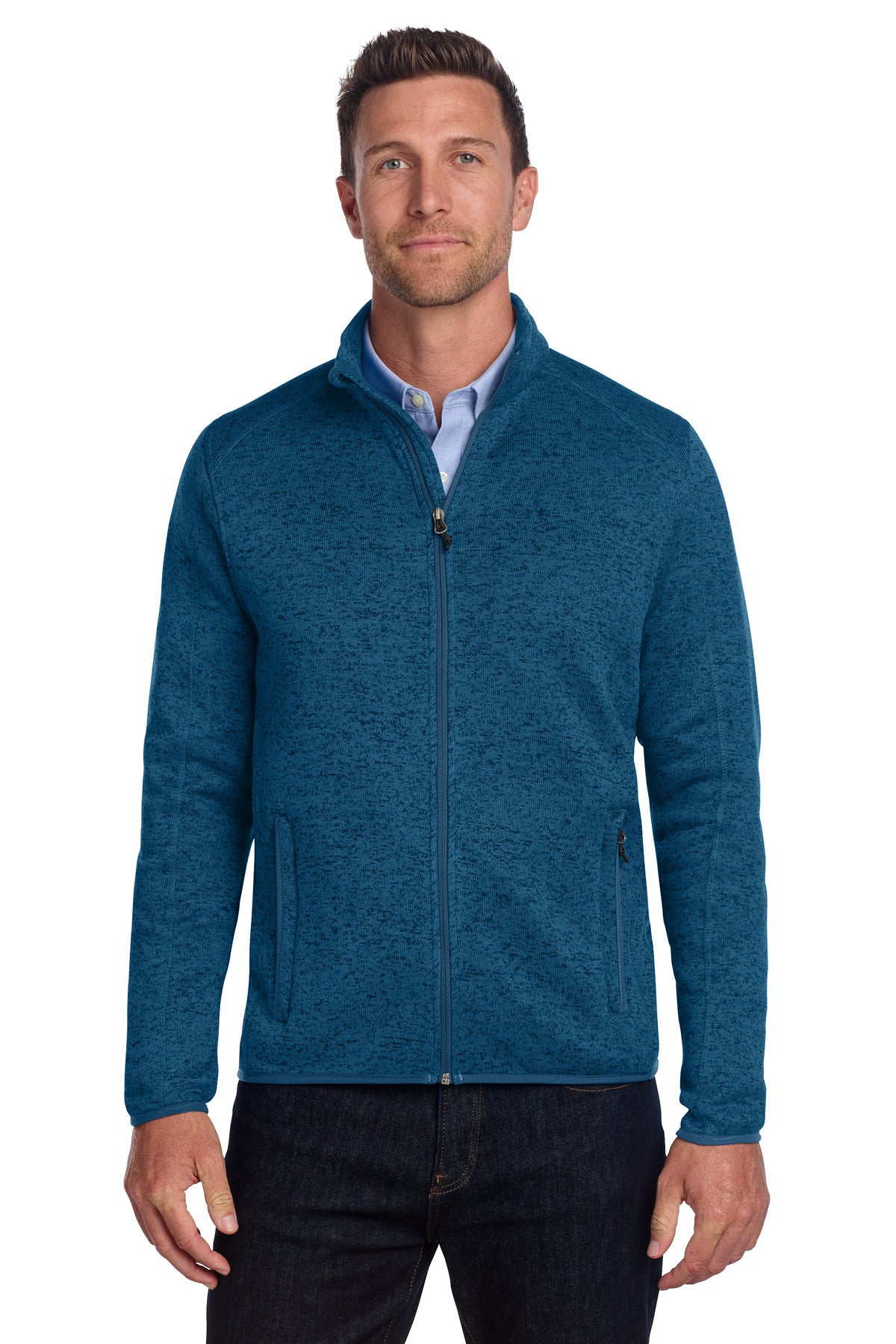 Port Authority Sweater Fleece Jacket F232 Medium Blue Heather