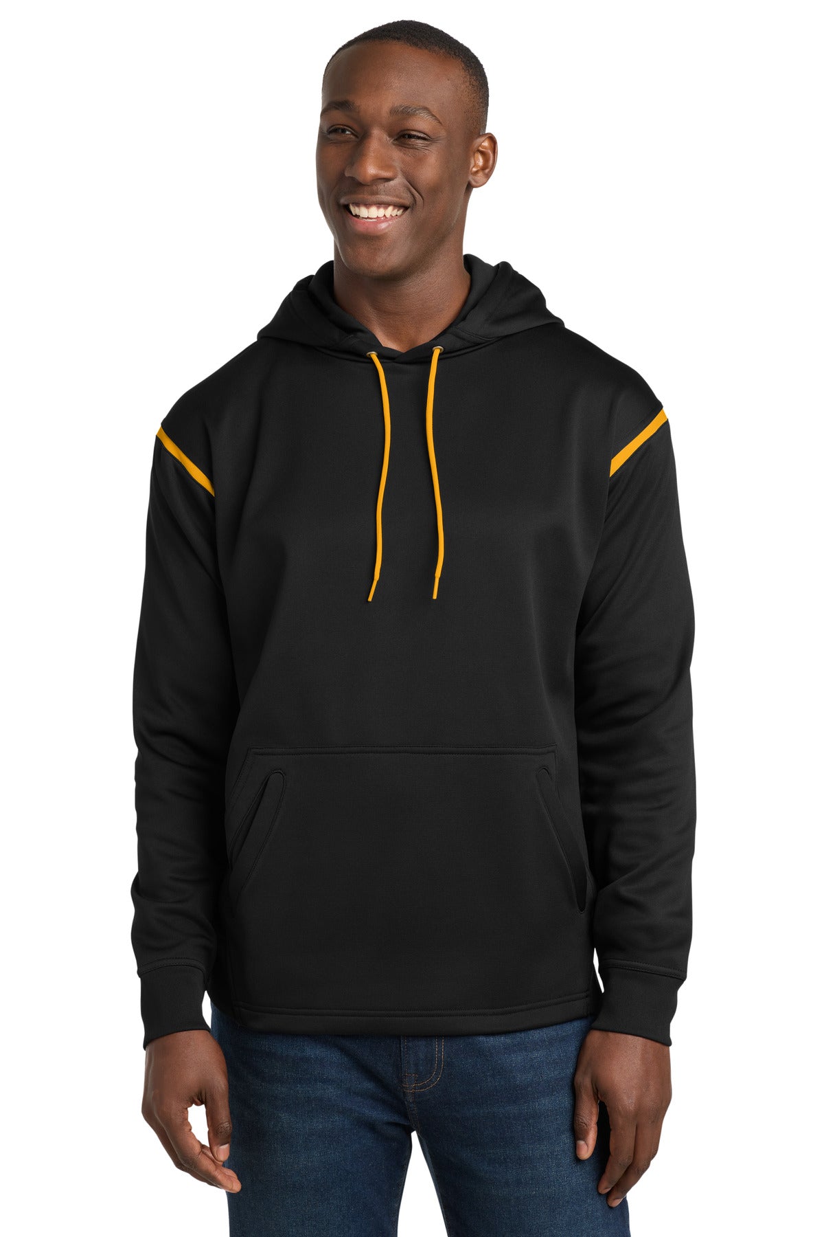 Sport-Tek Tech Fleece Colorblock Hooded Sweatshirt F246 Black/ Gold