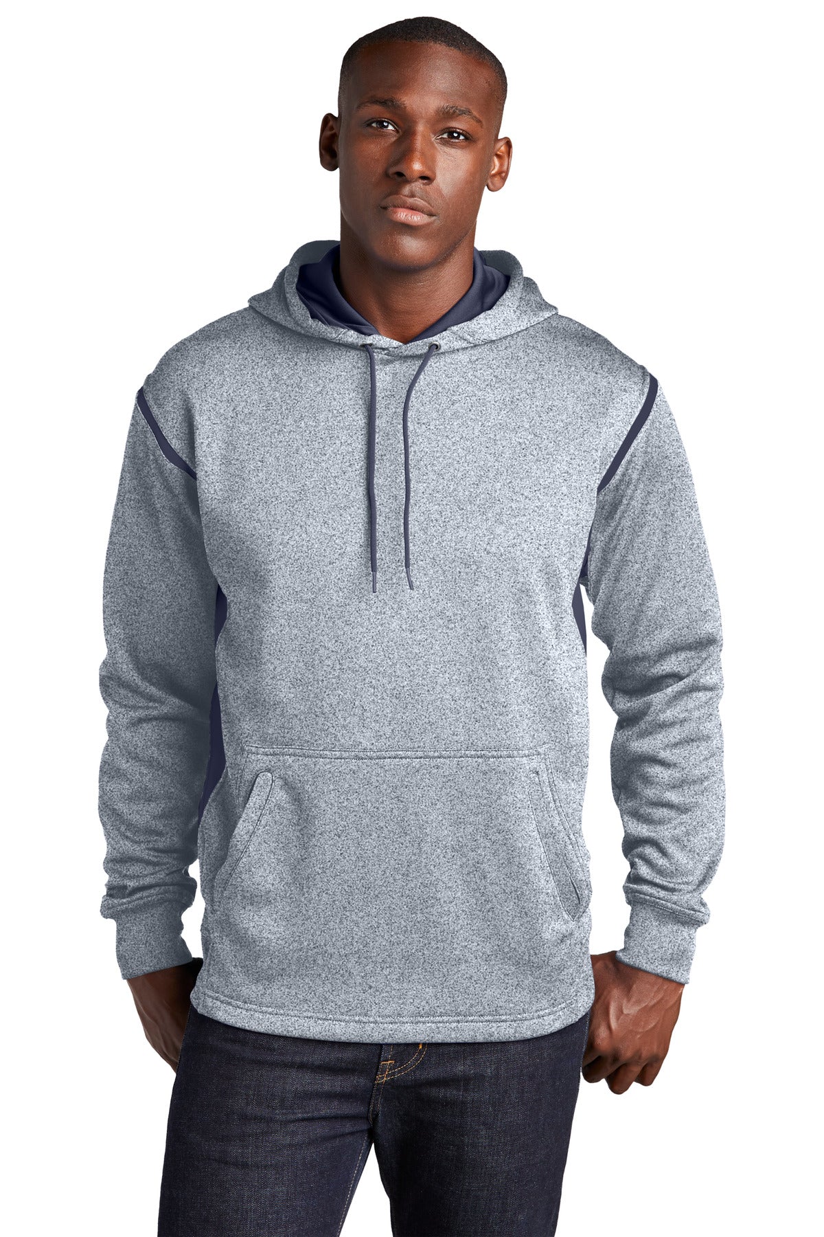 Sport-Tek Tech Fleece Colorblock Hooded Sweatshirt F246 Grey Heather/ True Navy