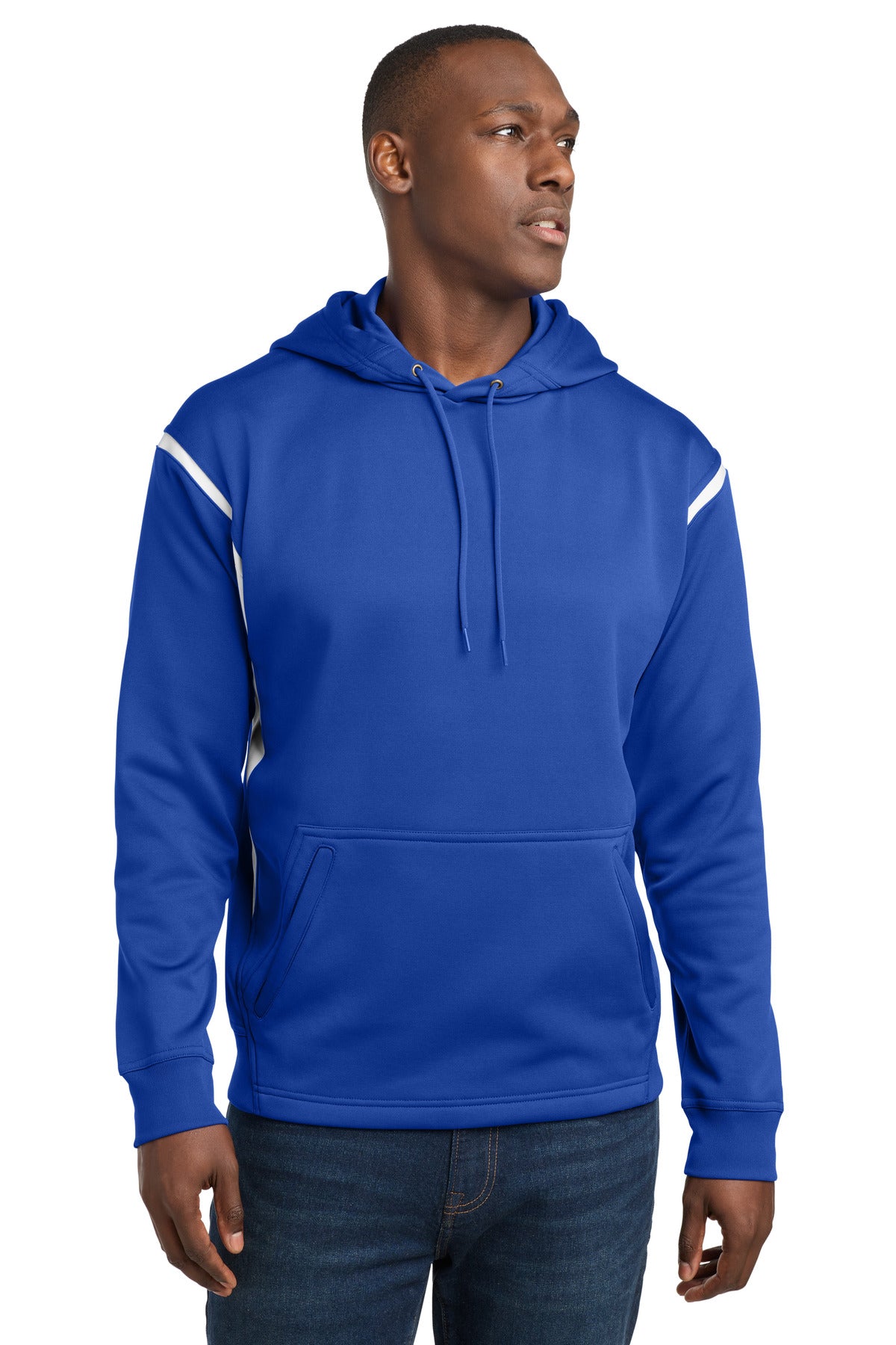 Sport-Tek Tech Fleece Colorblock Hooded Sweatshirt F246 True Royal/ White