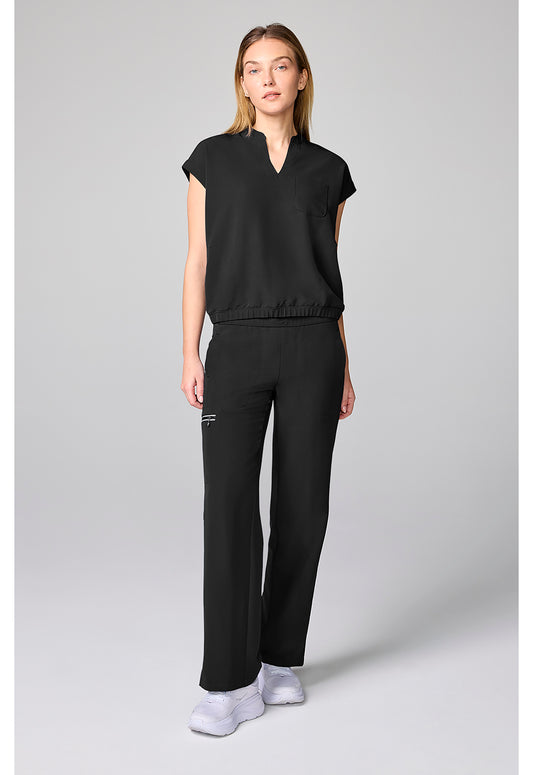 HH 360 HH00014 Women's Mandarin Collar Crop Scrub Top Black