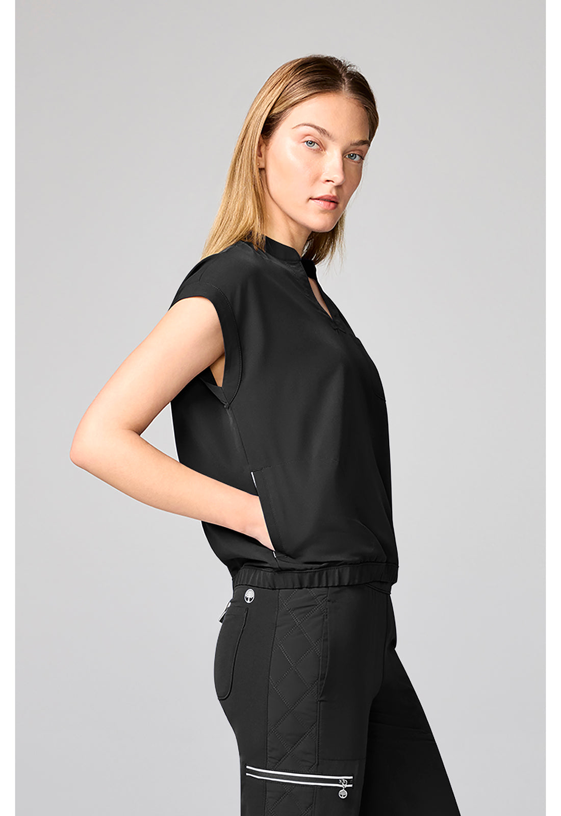 HH 360 HH00014 Women's Mandarin Collar Crop Scrub Top Black