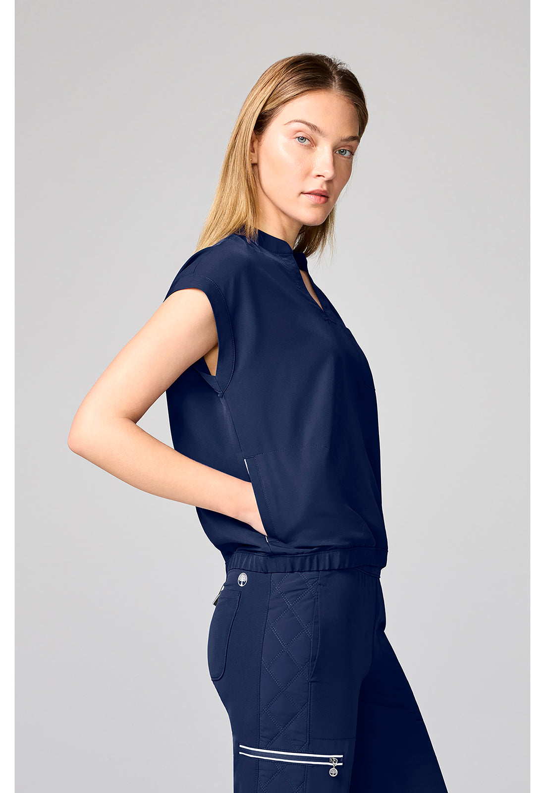 HH 360 HH00014 Women's Mandarin Collar Crop Scrub Top Navy