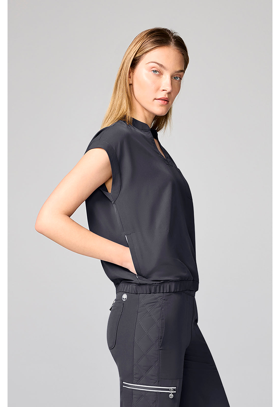 HH 360 HH00014 Women's Mandarin Collar Crop Scrub Top Pewter
