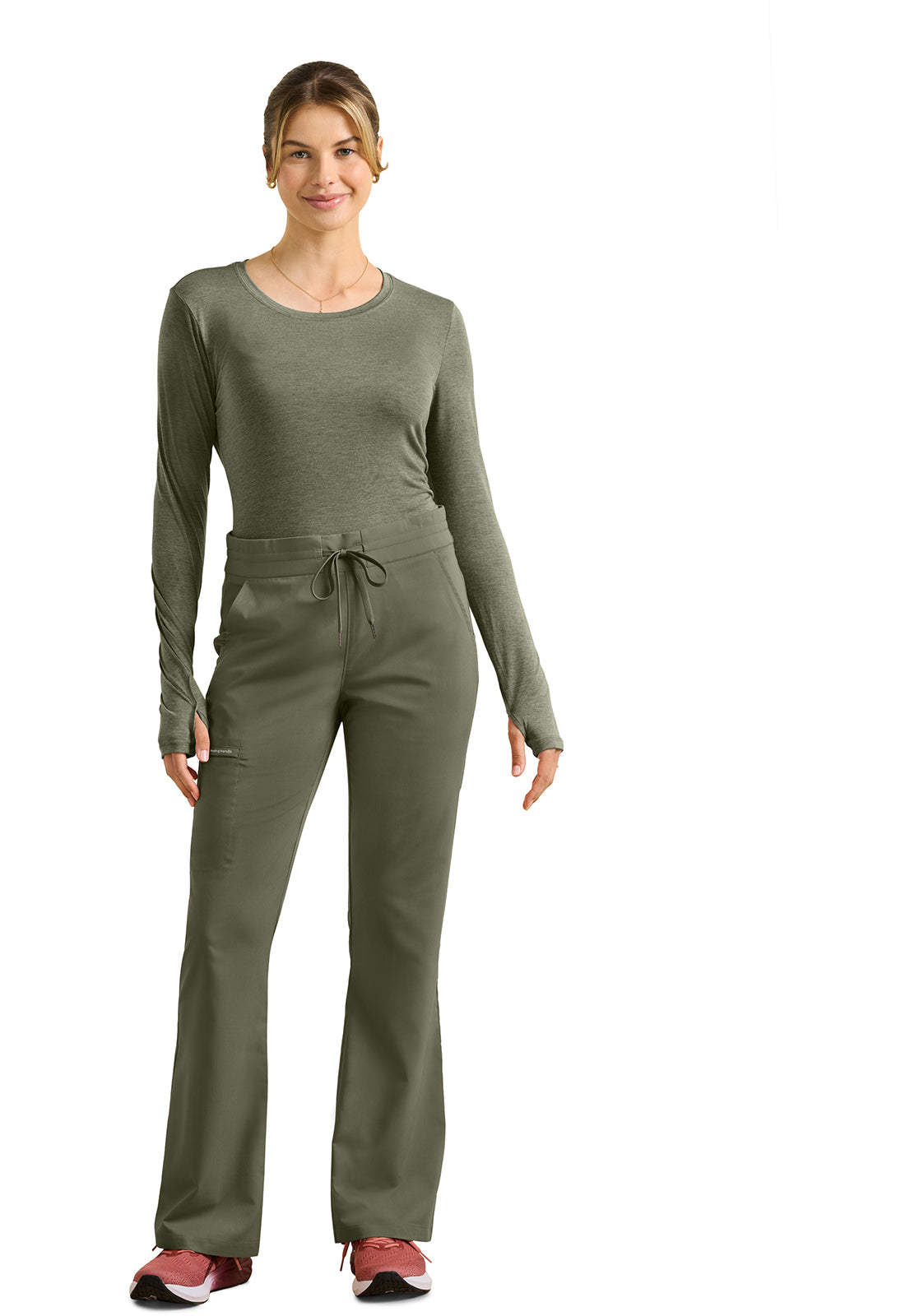 Purple Label HH008 Women's Tessa Mid Rise Drawstring Boot Cut Scrub Pants Olive