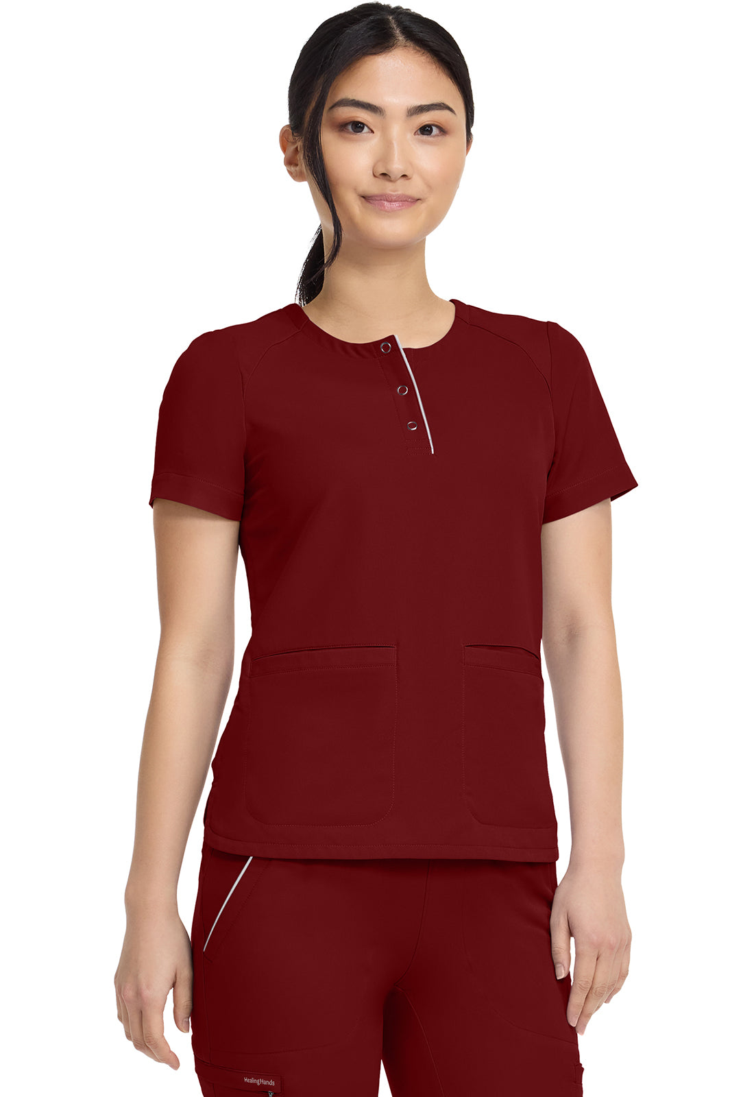 HH 360 HH702 Women's Crew Neck Scrub Top Garnet Red