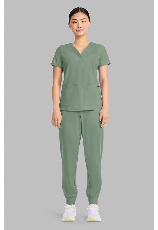 Quest HH751 Women's 3-Pocket Y-Neck Scrub Top Acadia Green