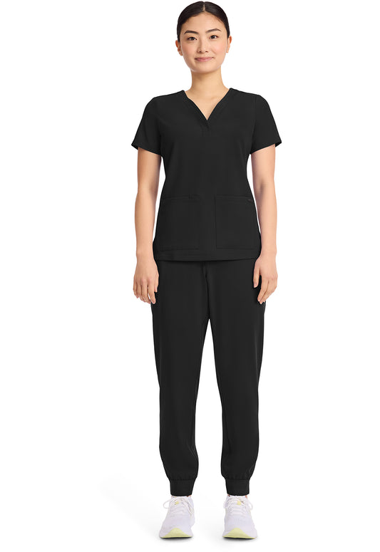 Quest HH751 Women's 3-Pocket Y-Neck Scrub Top Black