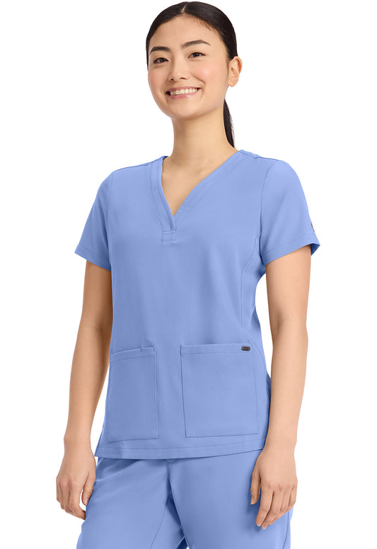 Quest HH751 Women's 3-Pocket Y-Neck Scrub Top Ceil