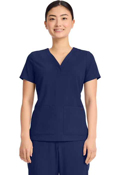 Quest HH751 Women's 3-Pocket Y-Neck Scrub Top Navy