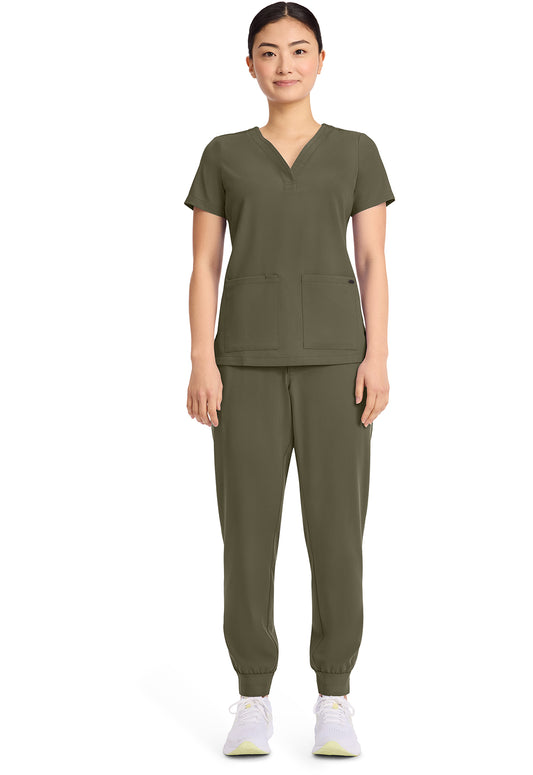 Quest HH751 Women's 3-Pocket Y-Neck Scrub Top Olive