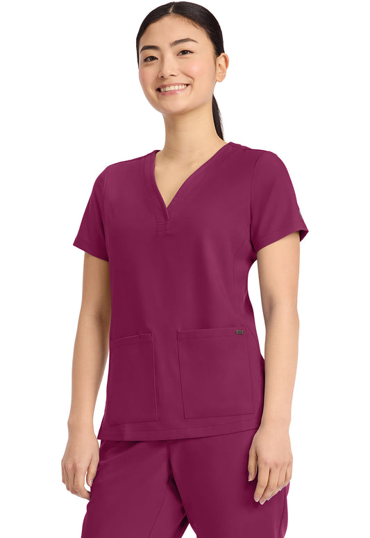 Quest HH751 Women's 3-Pocket Y-Neck Scrub Top Wine