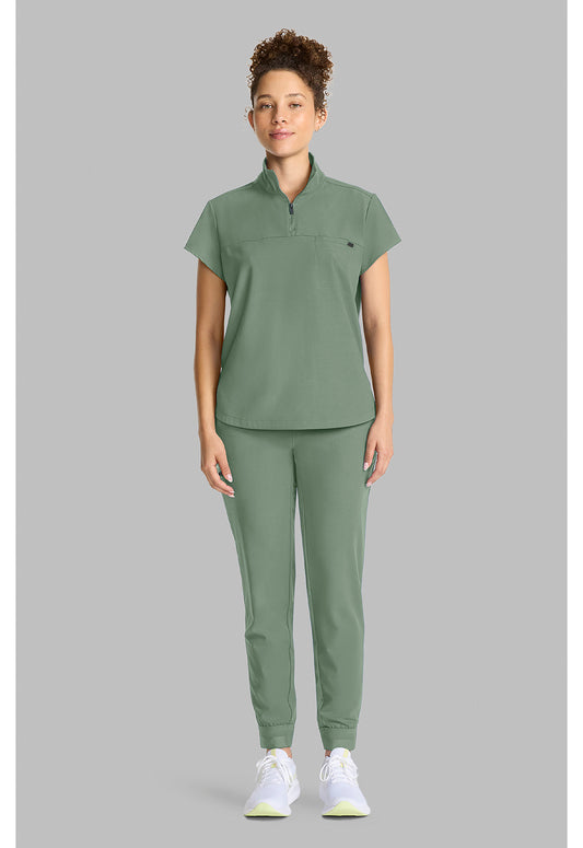 Quest HH752 Women's Partial Zip Stand Collar Scrub Top Acadia Green