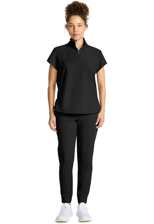 Quest HH752 Women's Partial Zip Stand Collar Scrub Top Black