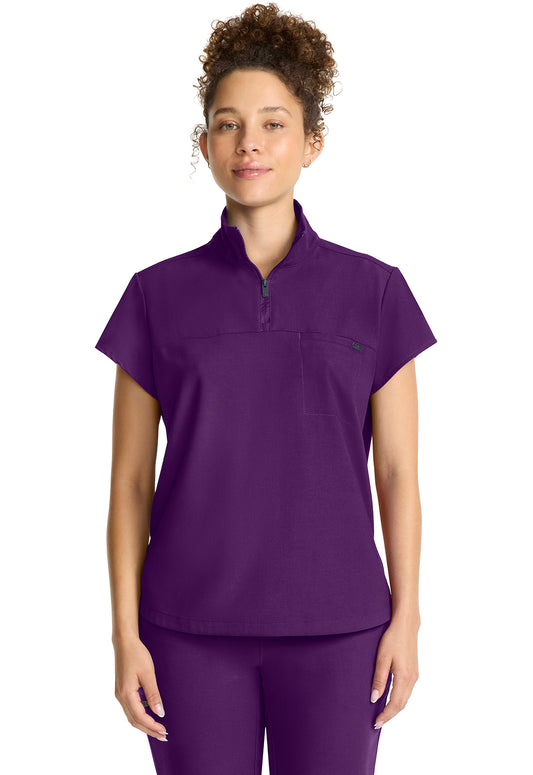 Quest HH752 Women's Partial Zip Stand Collar Scrub Top Eggplant