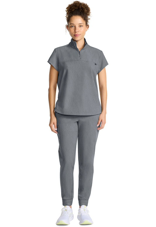 Quest HH752 Women's Partial Zip Stand Collar Scrub Top Heather Ash