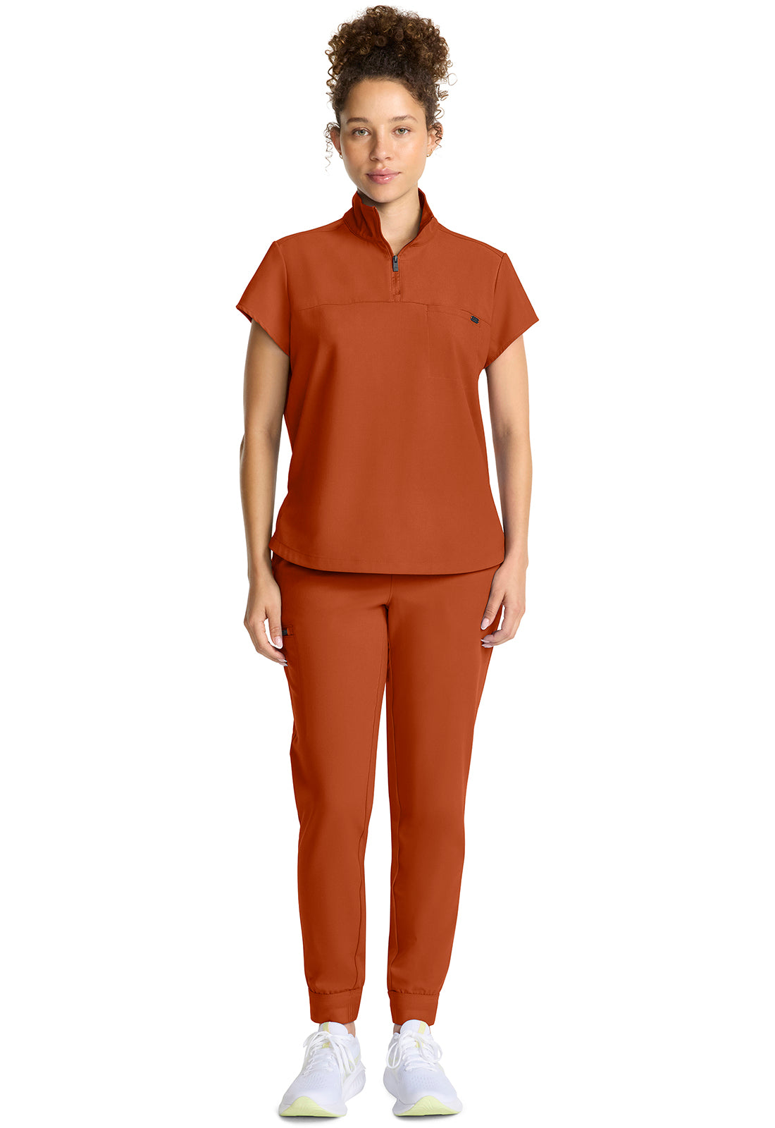 Quest HH752 Women's Partial Zip Stand Collar Scrub Top Warm Sunrise