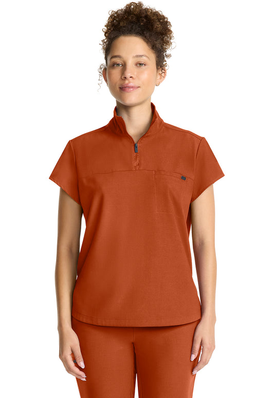 Quest HH752 Women's Partial Zip Stand Collar Scrub Top Warm Sunrise