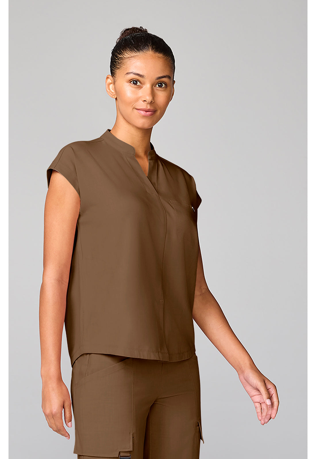 Quest HH757 Women's Mandarin Collar Scrub Top French Brown