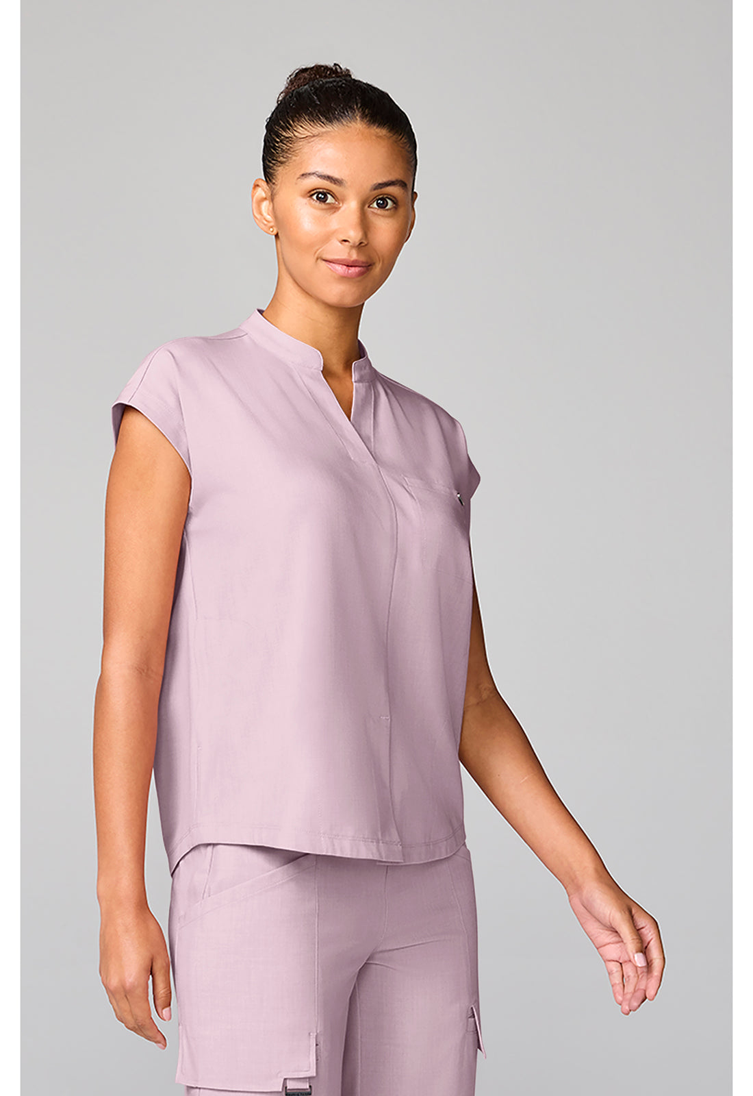 Quest HH757 Women's Mandarin Collar Scrub Top Pink Pearl