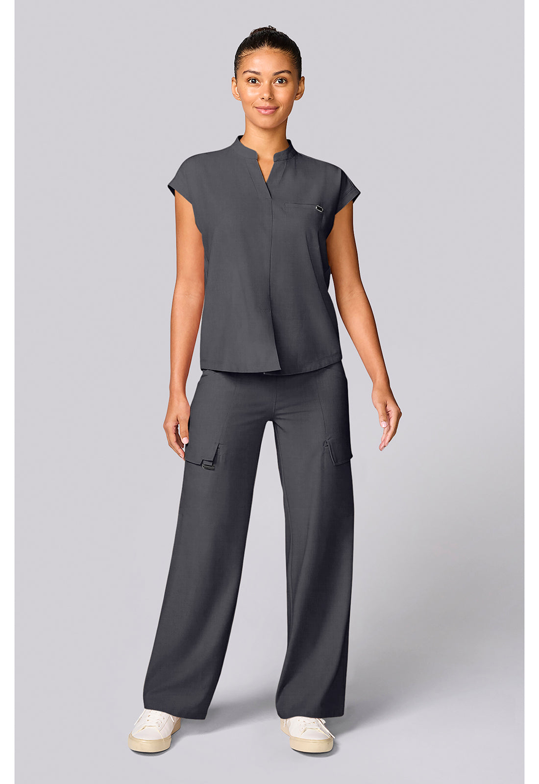 Quest HH757 Women's Mandarin Collar Scrub Top Pewter