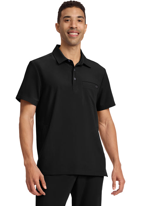 Quest HH759 Men's 3-Pocket Polo Collar Scrub Top Black