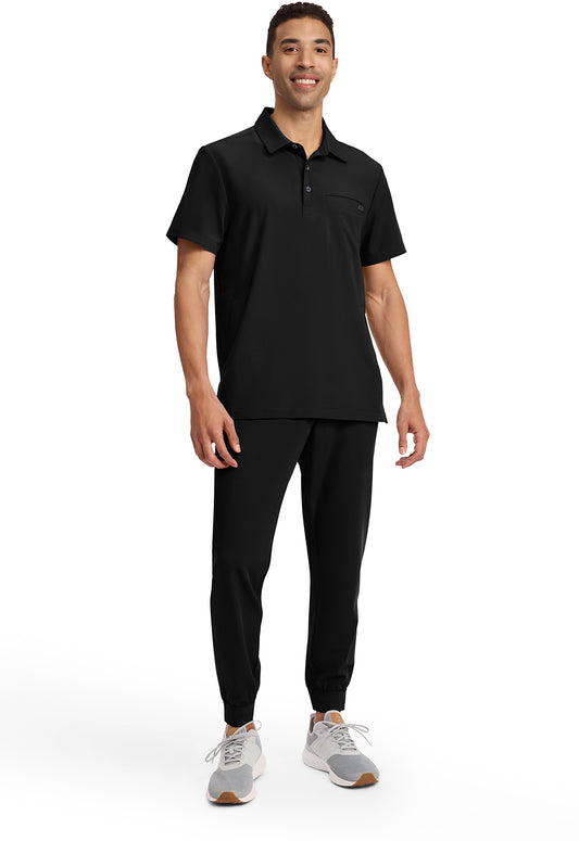 Quest HH759 Men's 3-Pocket Polo Collar Scrub Top Black