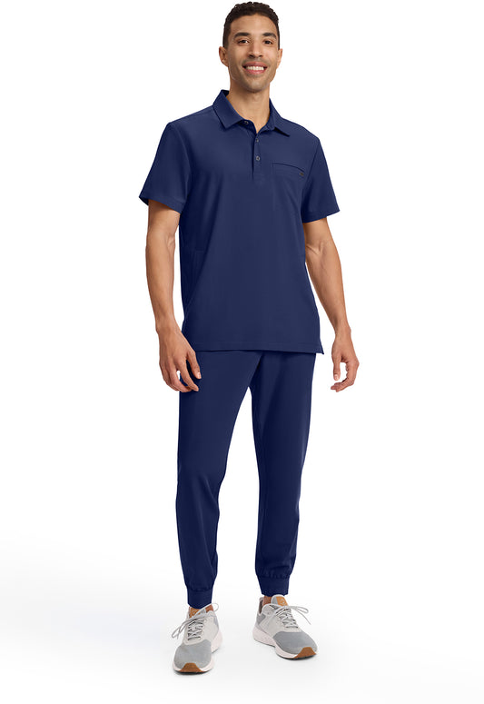Quest HH759 Men's 3-Pocket Polo Collar Scrub Top Navy