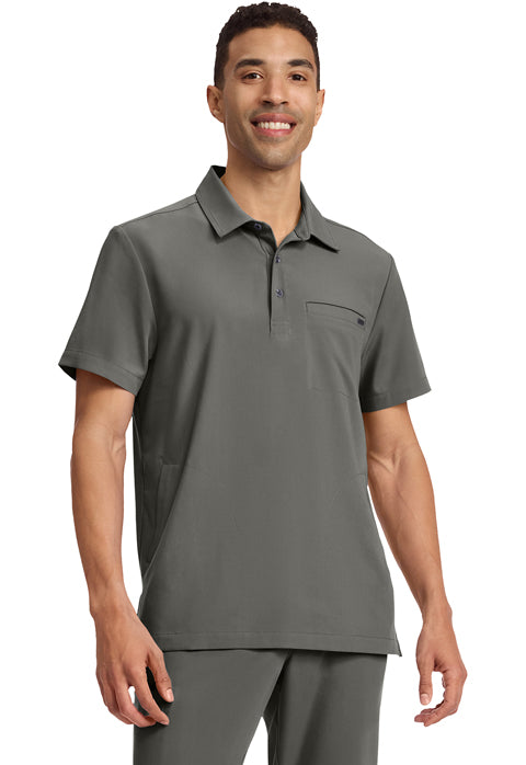 Quest HH759 Men's 3-Pocket Polo Collar Scrub Top Pewter