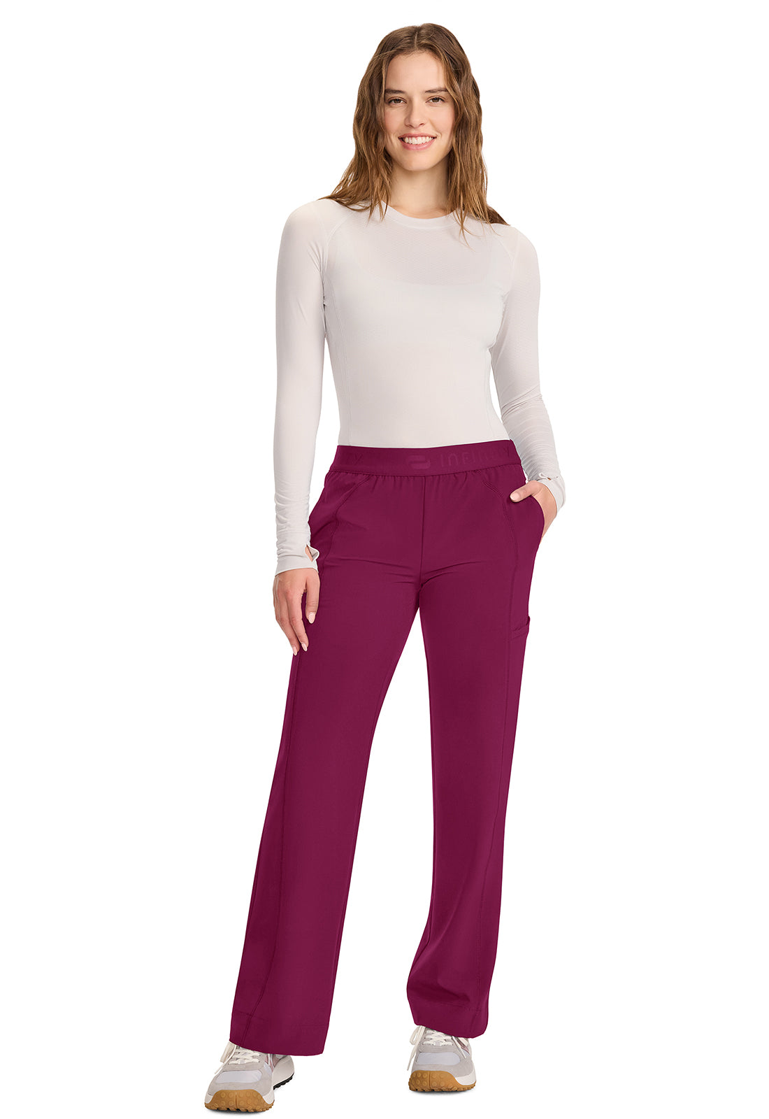GNR8 IN011A Women's Mid-Rise Wide Leg Pants Wine