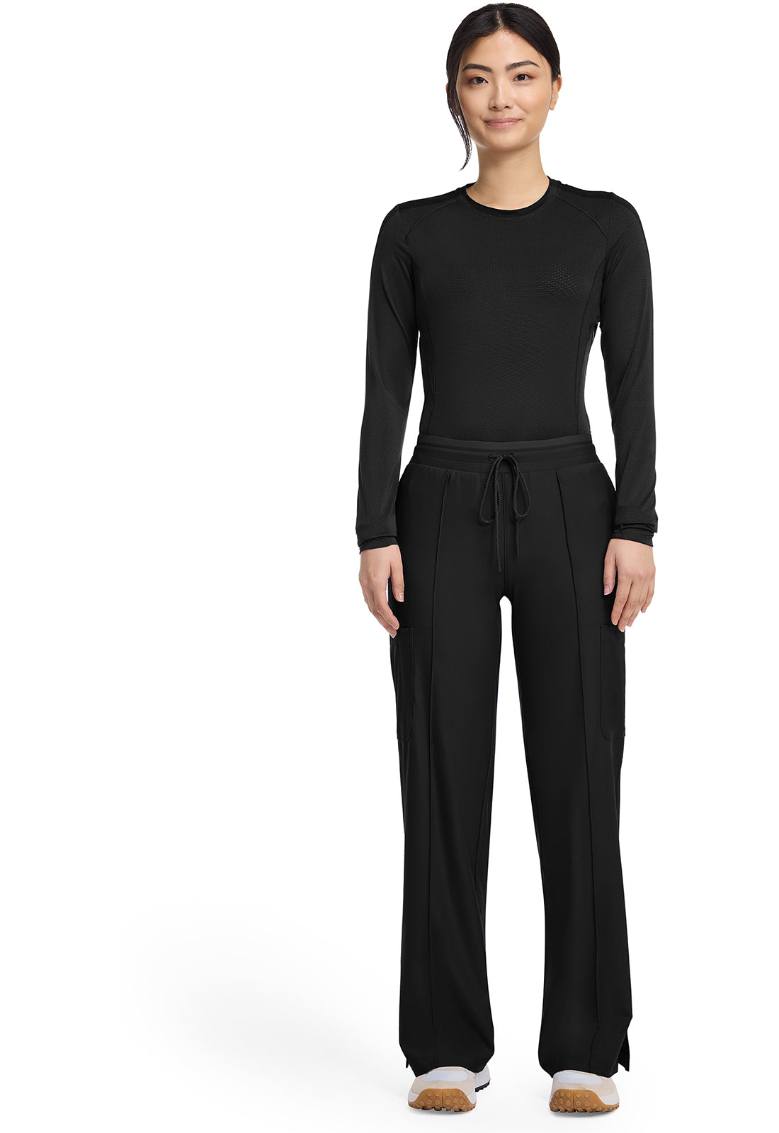 Kinetic IN103A Women's Pintuck Wide Leg Scrub Pants Black